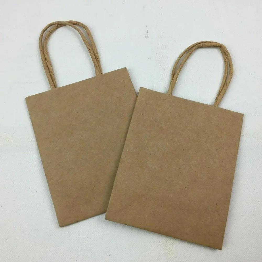 Brown Paper Gift Bag Present Wrapping Shopping Handles Set Of 2 4.5